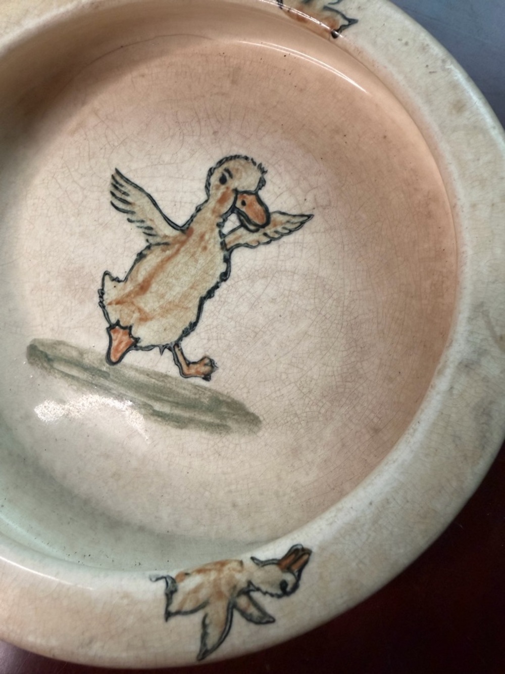 Weller Ceramic Decorative Bowl Duck Design Art Pottery Beige Multicolor - Picture 2 of 4